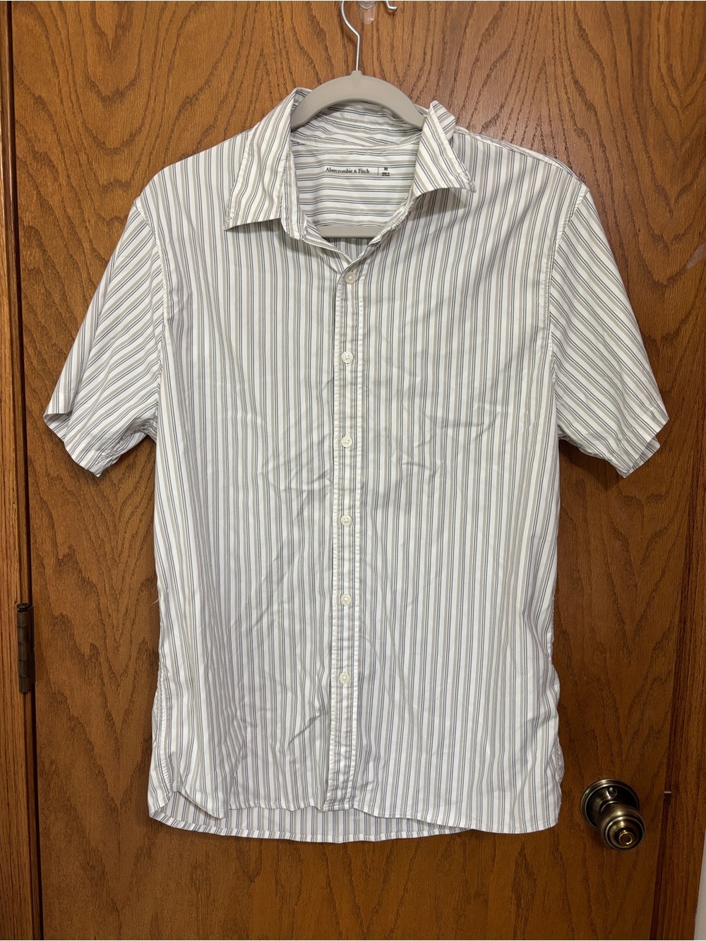 Abercrombie & Fitch Short-Sleeve Striped Button-Down Shirt - White & Gray